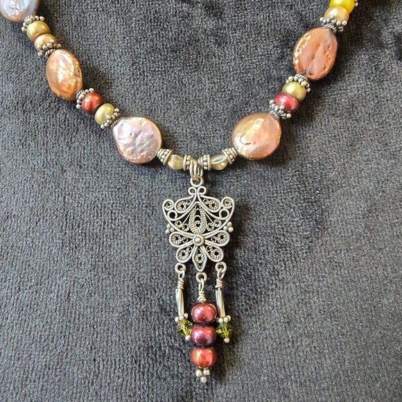 Womens Fashion Multicolor Metal Beaded Pendant Necklace with Toggle Clasp - Picture 4 of 6